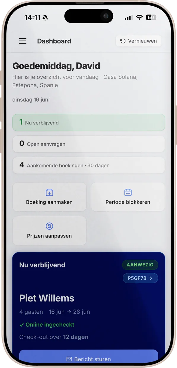 CasaFlow dashboard op een telefoon