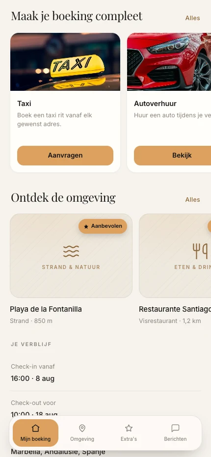 Aanbevolen bedrijven zoals taxi en autoverhuur in het gastportaal